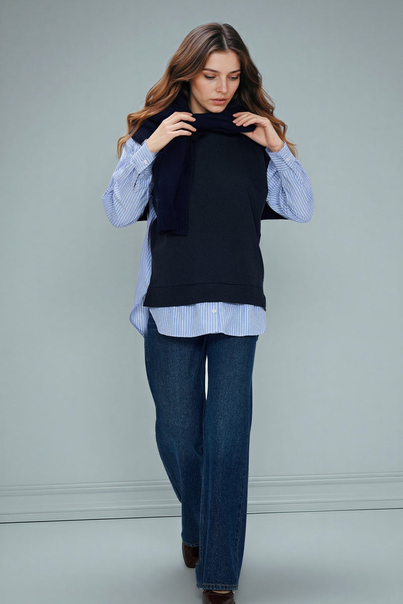DeFacto Blue Woman Regular Fit Crew Neck Sweatshirt Fabric Tunic Casual - Image 2
